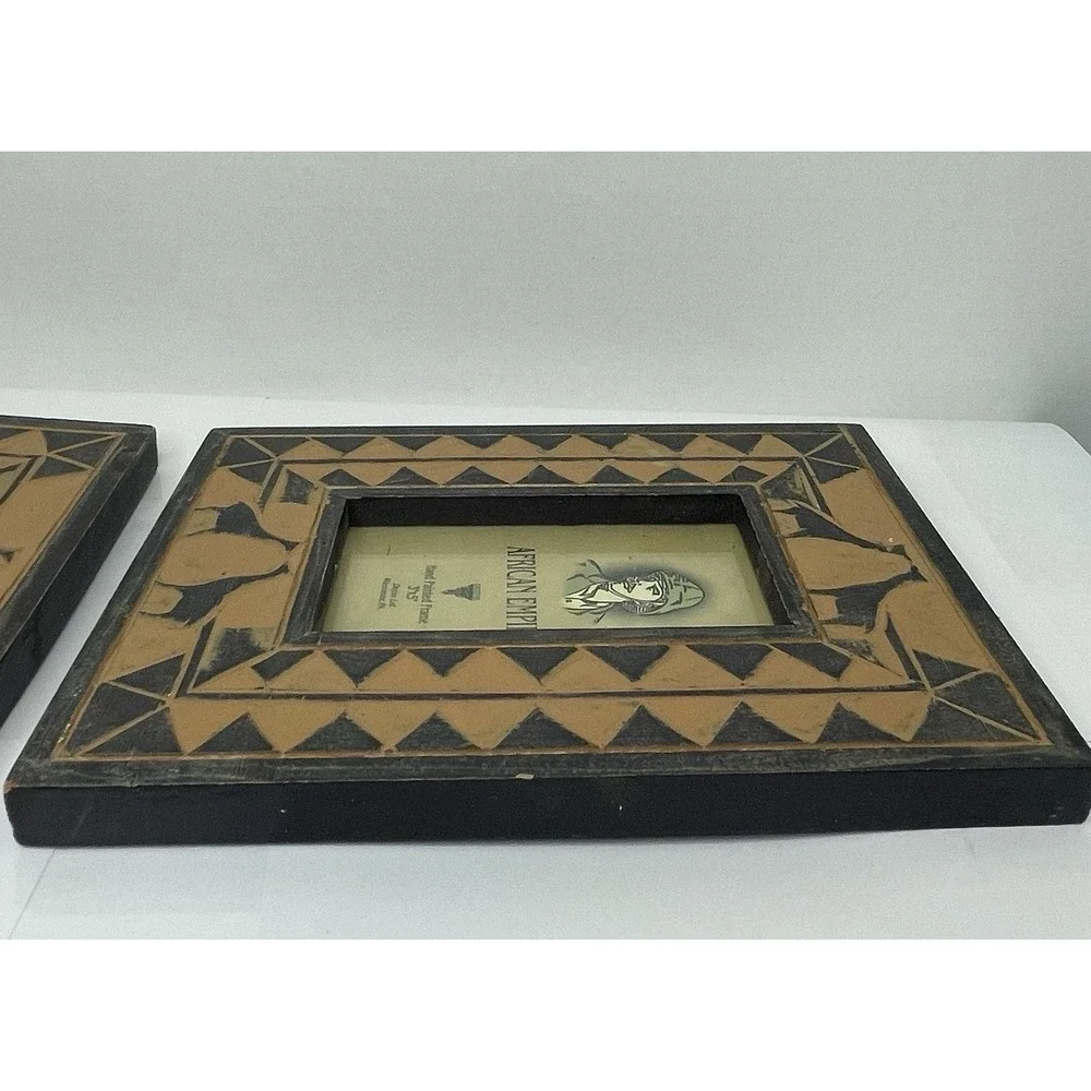 Dezine African Empire Picture Frames Set /2 Carved Hand Painted Giraffes 3